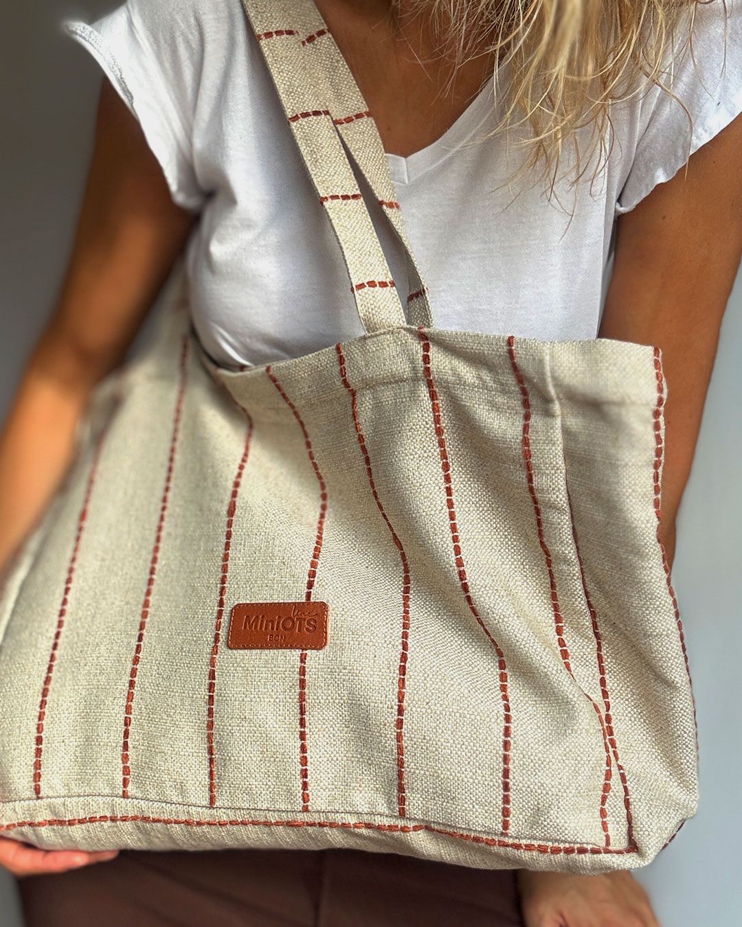 Bolsa tipo shopper grande MINIOTS rayas caldera
