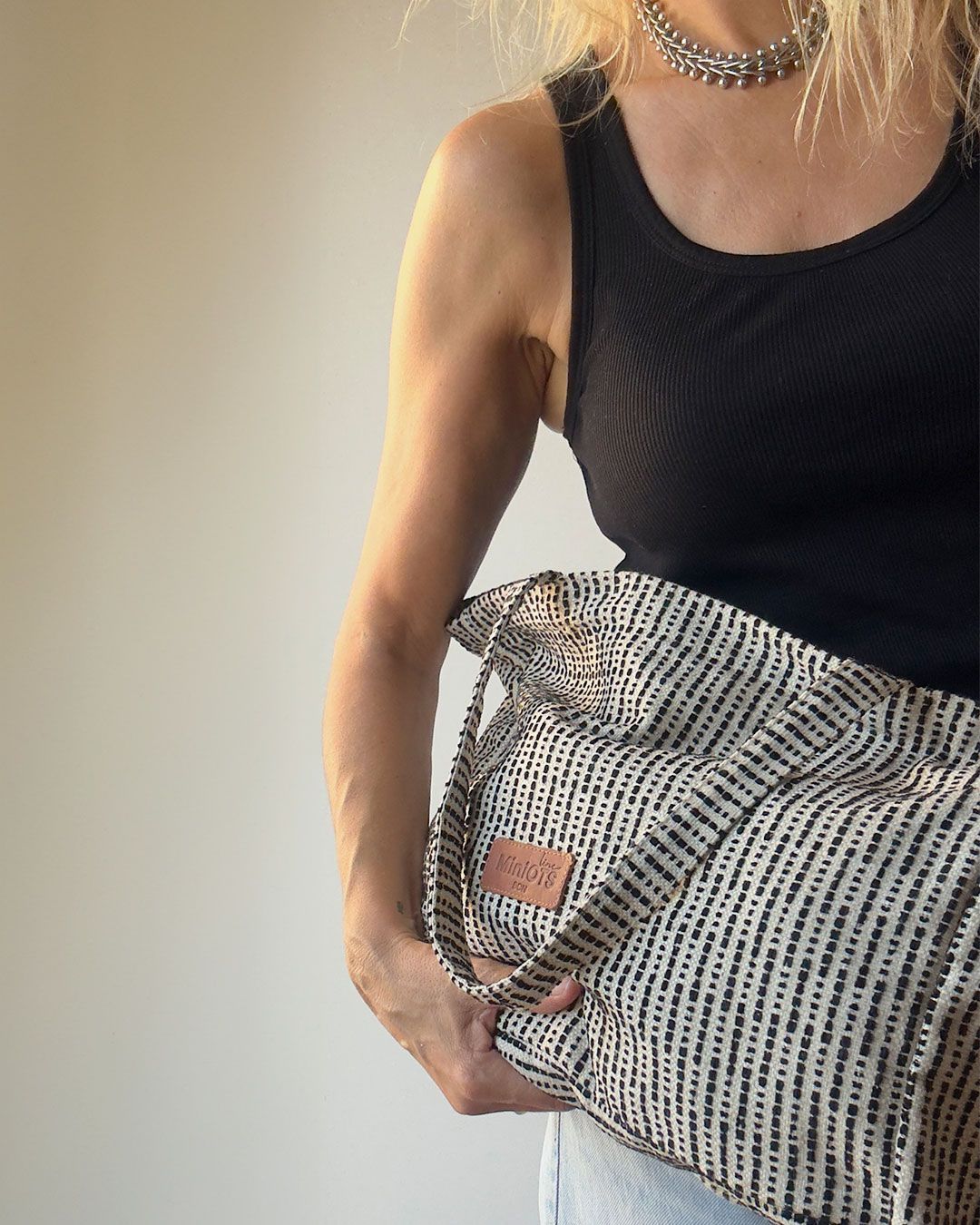 Bolsa tipo shopper grande MINIOTS rayas negras