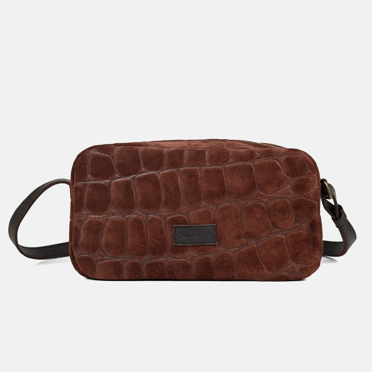Bolso bandolera Coco de serraje en color testa, vista frontal