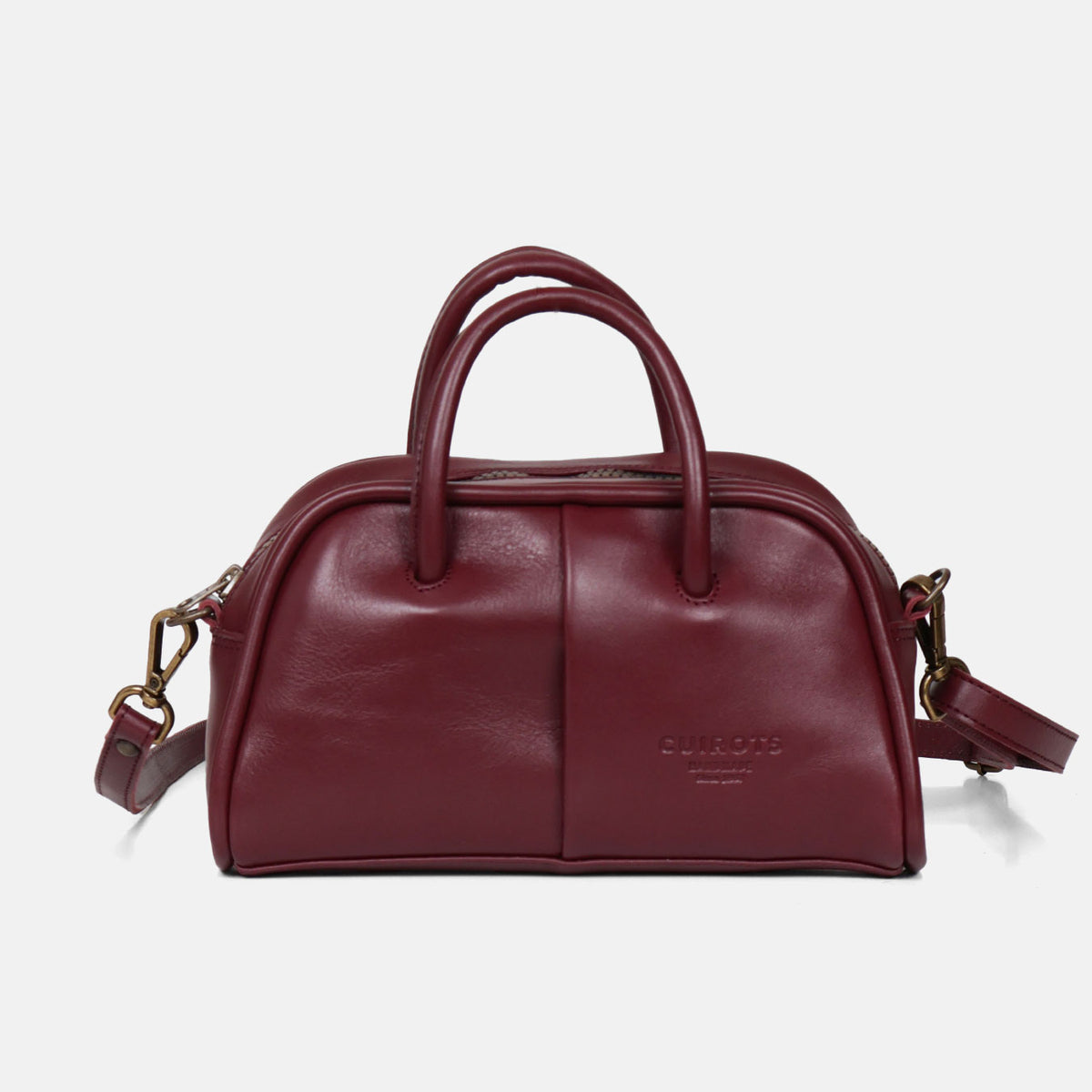 Bolso de mano y bandolera pequeño Classic de piel en color burdeos, vista frontal