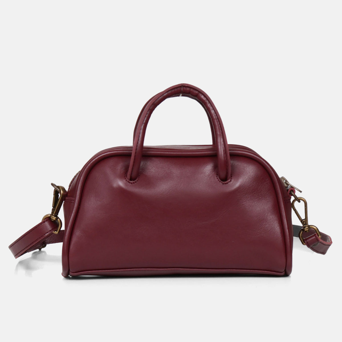 Bolso de mano y bandolera pequeño Classic de piel en color burdeos, vista trasera