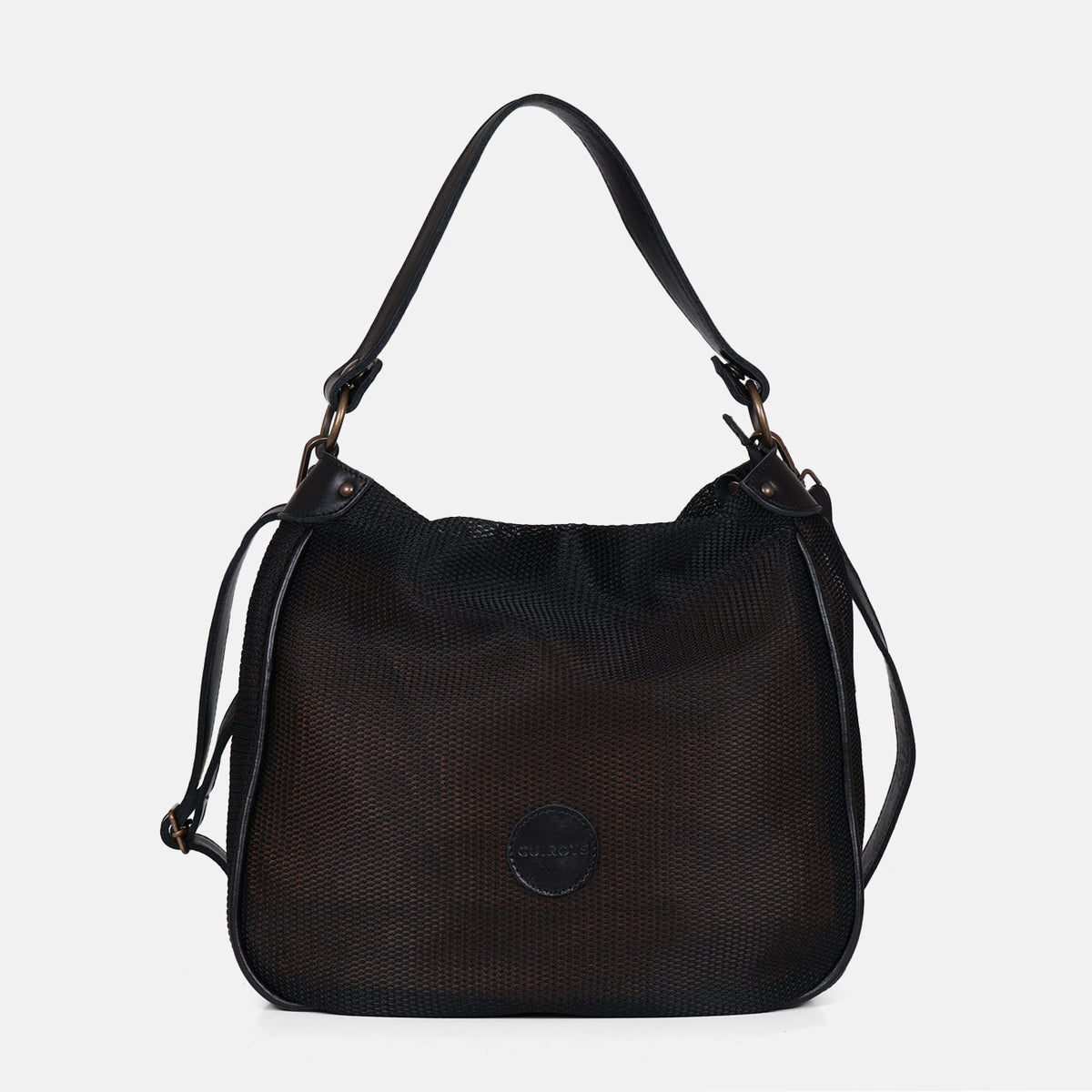Bolso de hombro y bandolera Treck de rejilla en color negro, vista frontal