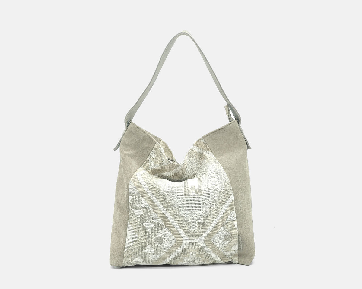 Bolso de hombro CUIROTS Étnica en color beige, vista frontal