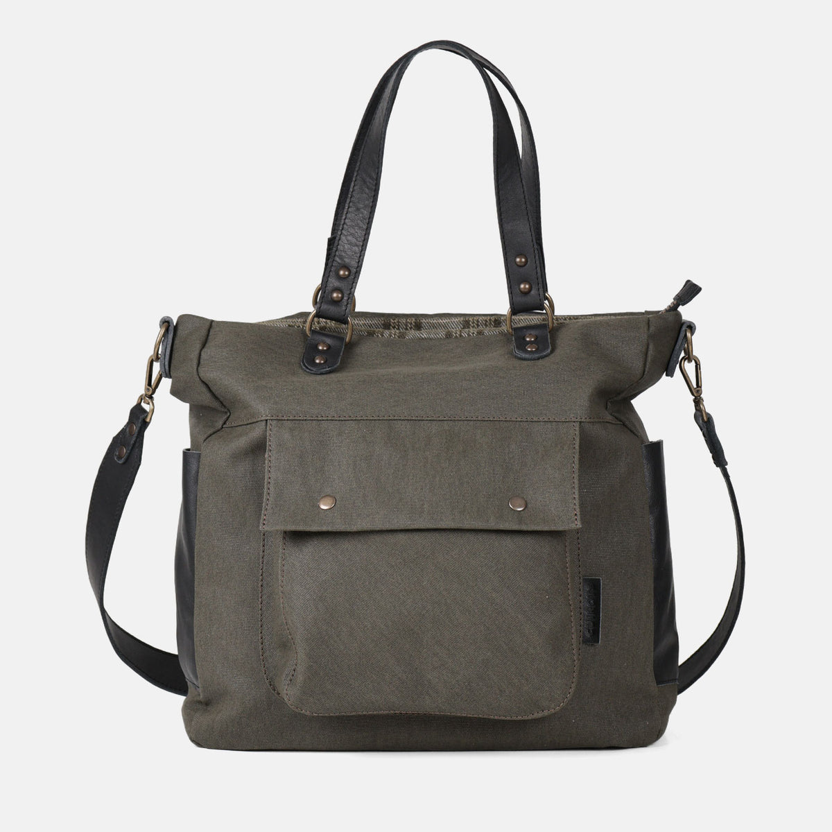 Bolso de mano y bandolera Barbour en color kaki, vista frontal