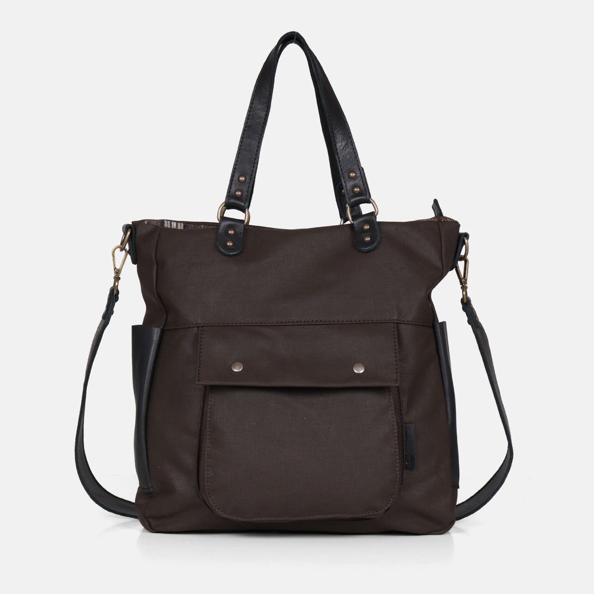 Bolso de mano y bandolera Barbour en color marrón, vista frontal