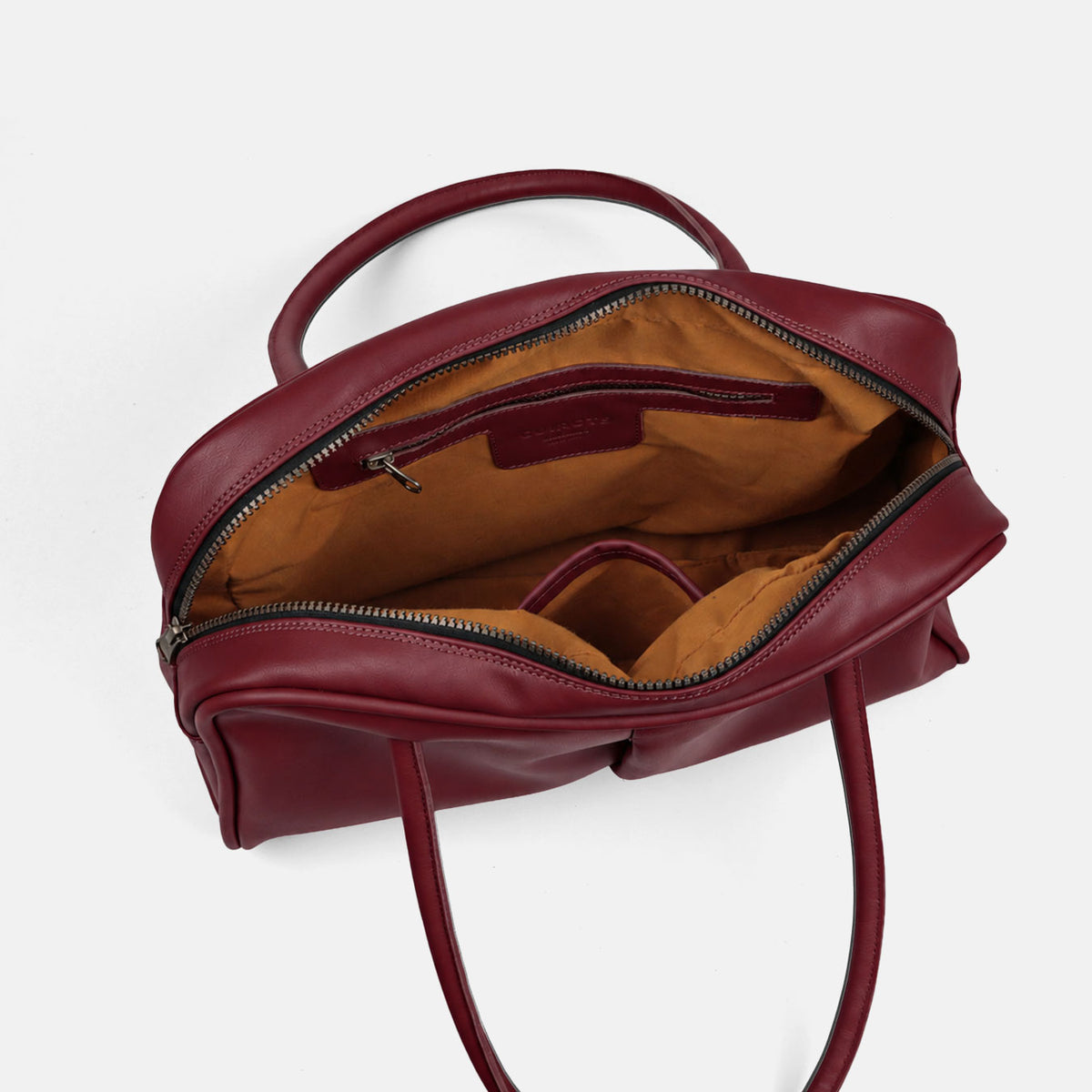 Bolso de hombro shopper Classic en color burdeos, abierto, con forro y bolsillo interior