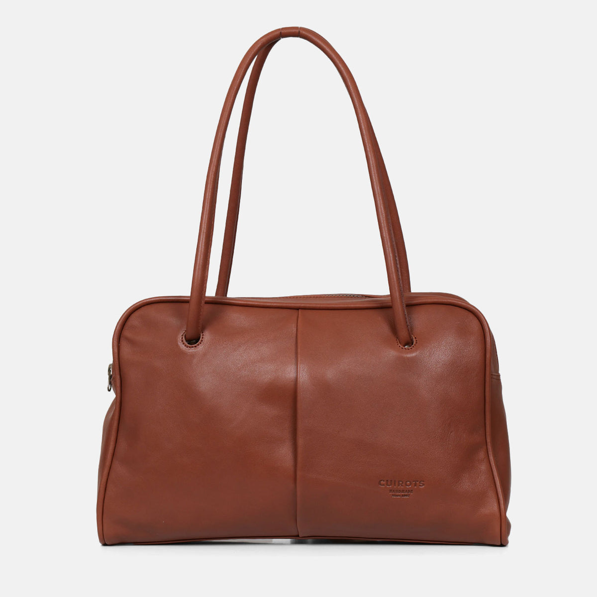Bolso de hombro shopper Classic de piel en color cuero, vista frontal