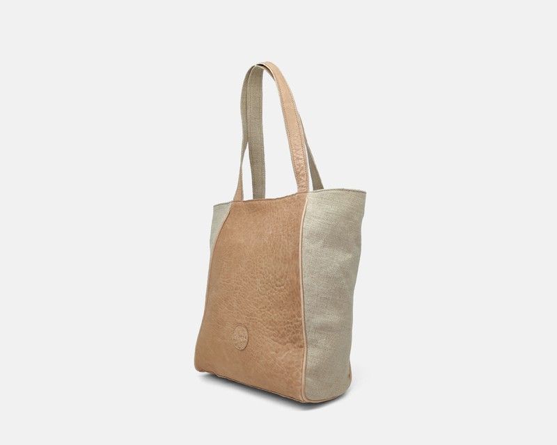 Bolso shopper grande de piel y lino Kelly de CUIROTS