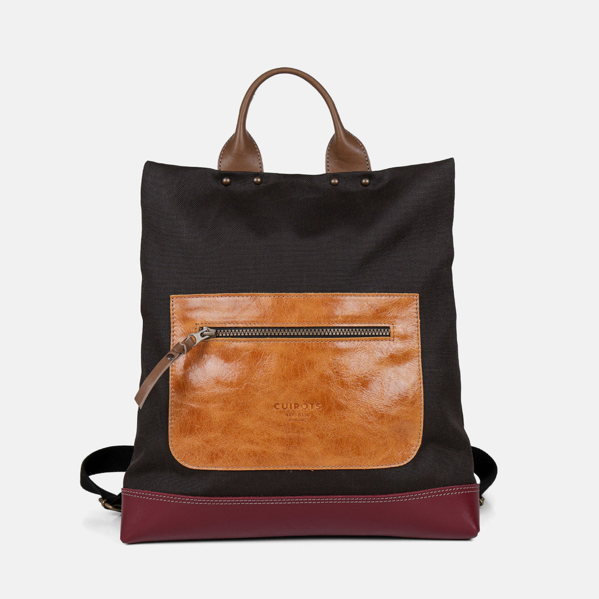 Mochila antirrobo Trend de lona y piel en color marrón, vista frontal