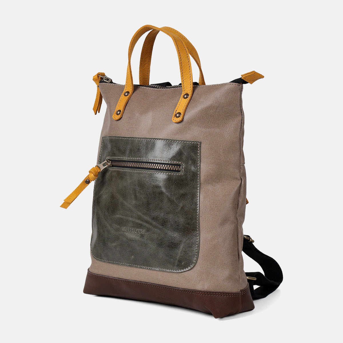 Mochila pequeña Trend de lona y piel en color taupe, vista lateral
