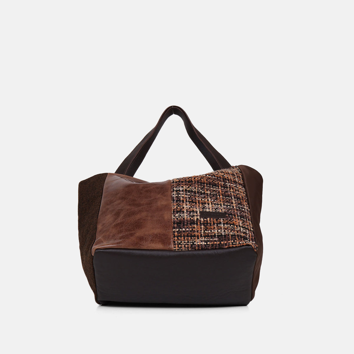 Shopper Tweed CUIROTS con la base de piel marrón testa