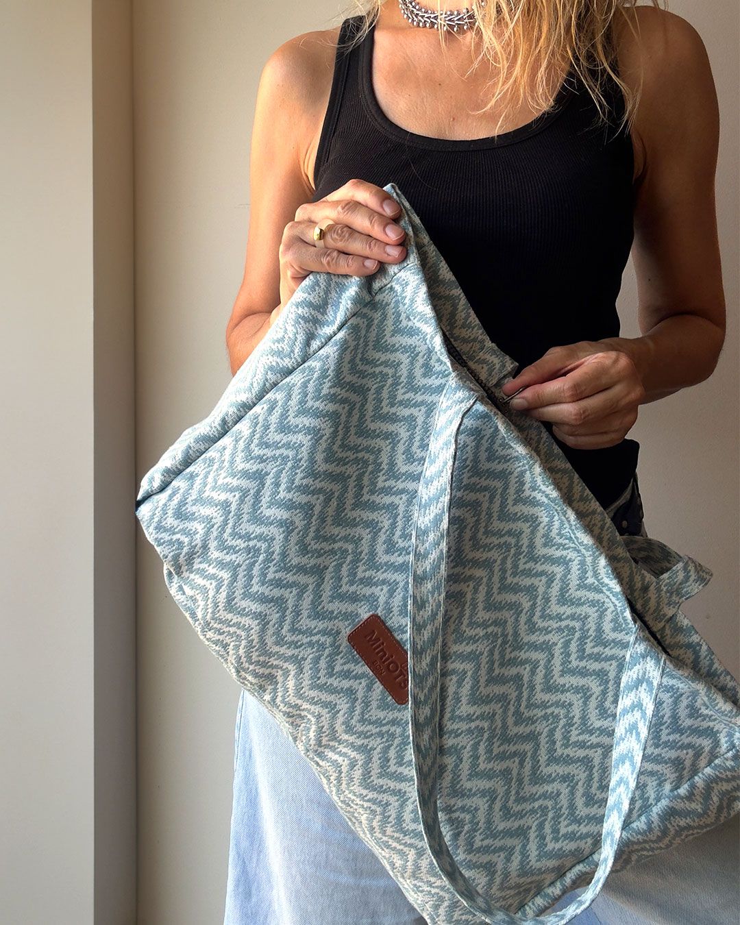 Bolsa tipo shopper grande MINIOTS étnico azul