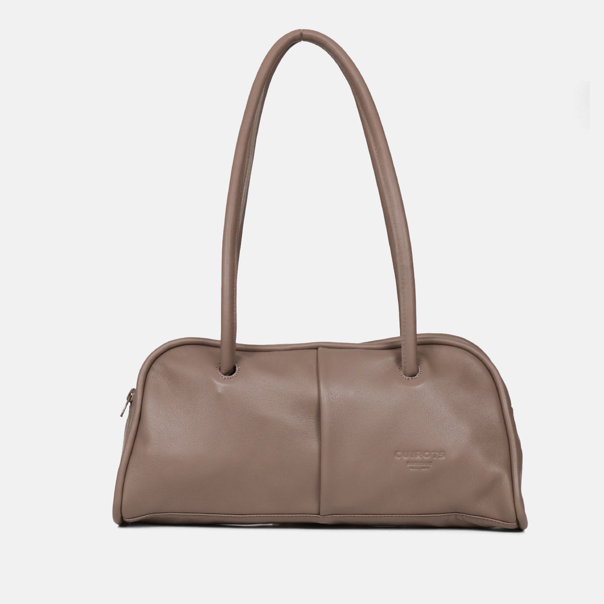 Bolso de hombro baguette Classic de piel en color taupe, vista frontal con asas tubulares