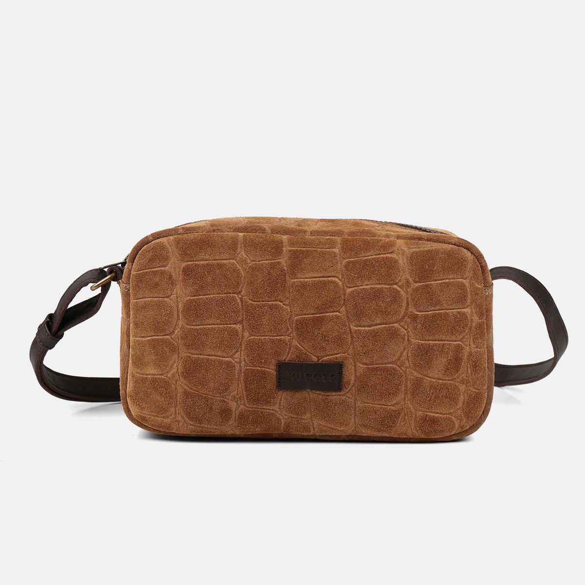 Bolso bandolera Coco de serraje en color camel, vista frontal