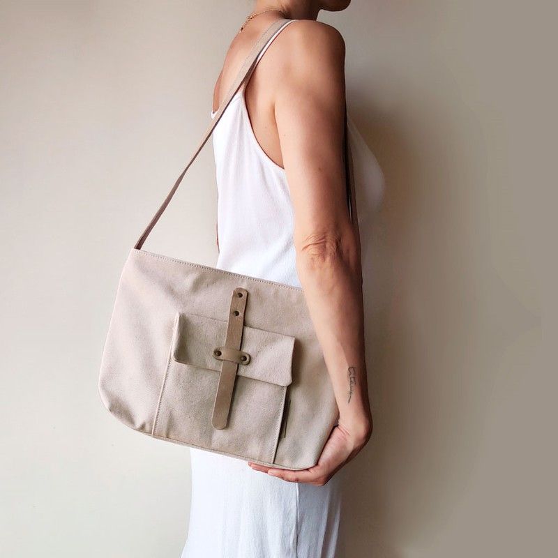 CUIROTS Mist canvas and leather crossbody bag