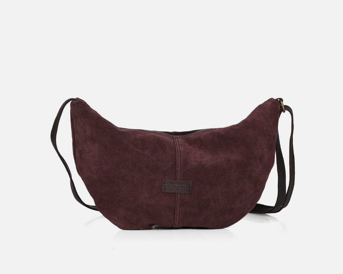Bolso bandolera Zoe de CUIROTS en color vino, vista frontal
