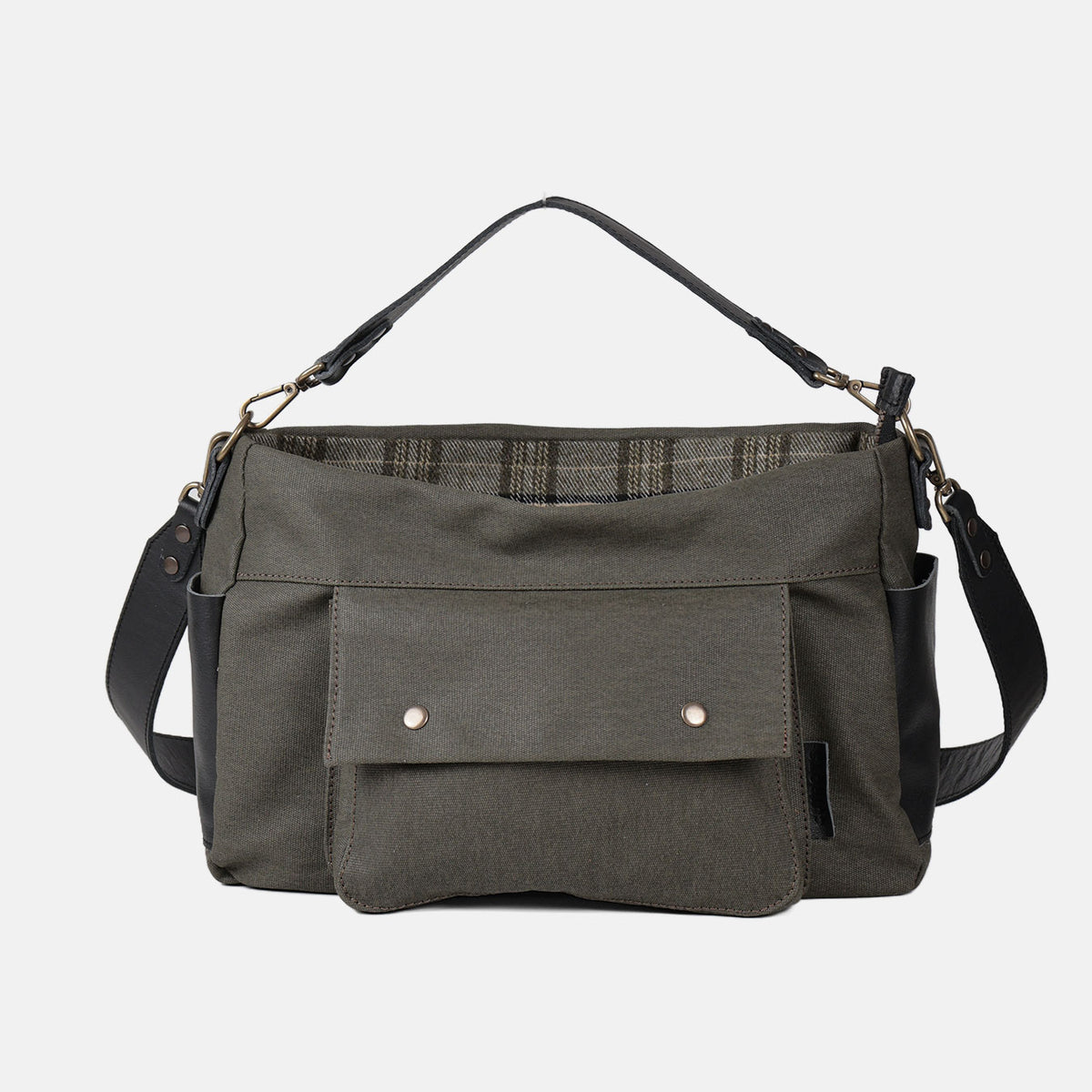 Bolso de hombro y bandolera Barbour en color kaki, vista frontal