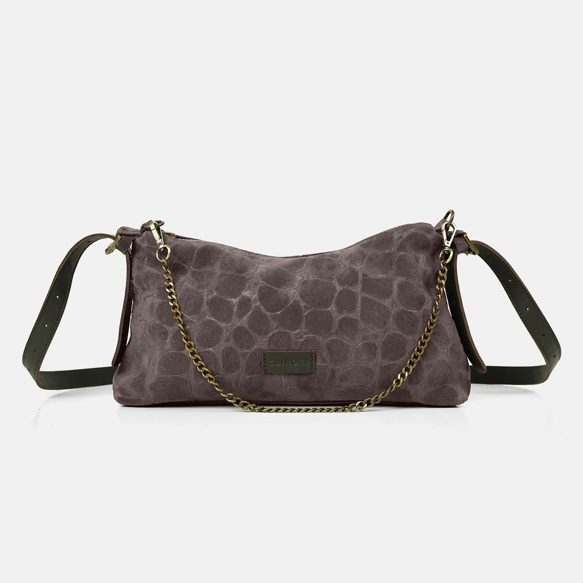 Bolso de hombro y bandolera Coco de serraje en color taupe