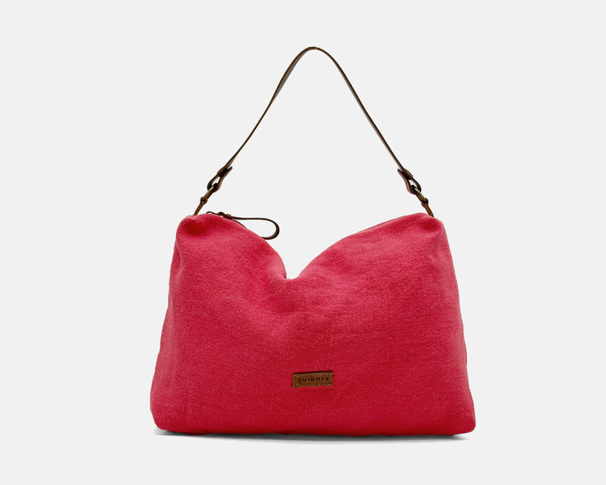 Bolso de hombro lino CUIROTS Louise en color fresa, vista frontal