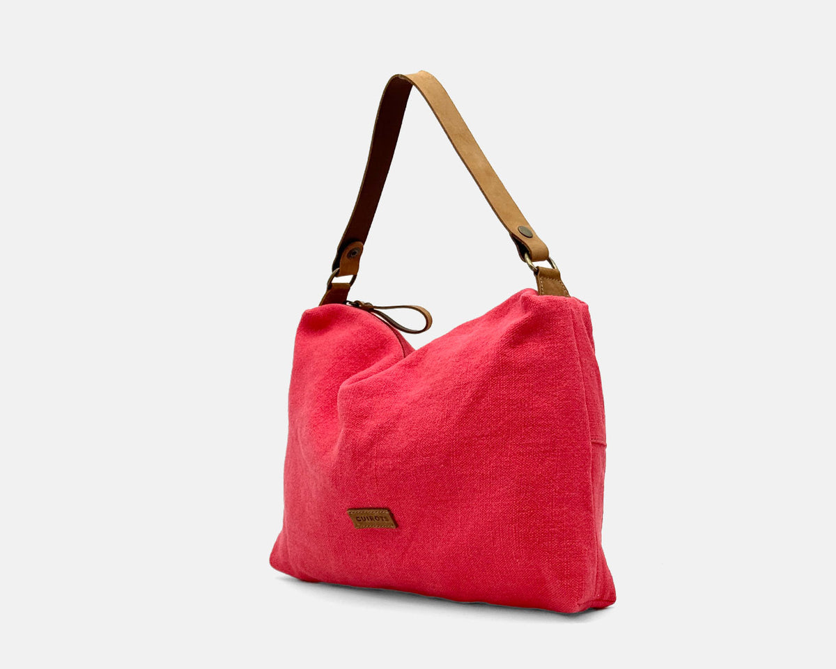 Bolso de hombro lino CUIROTS Louise en color fresa, vista lateral