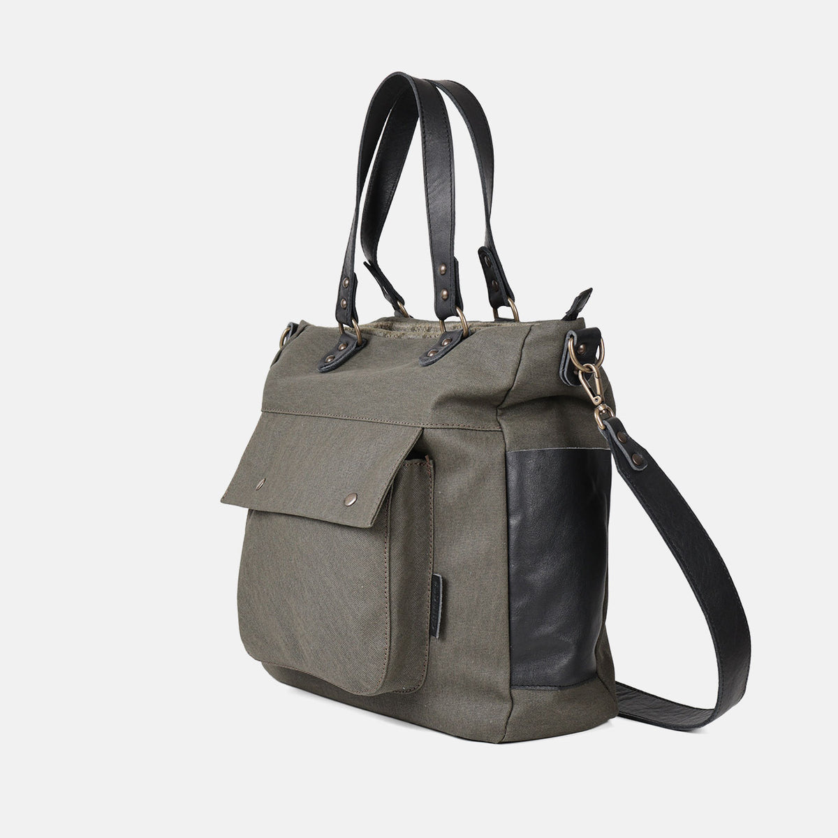 Bolso de mano y bandolera Barbour en color kaki, vista lateral