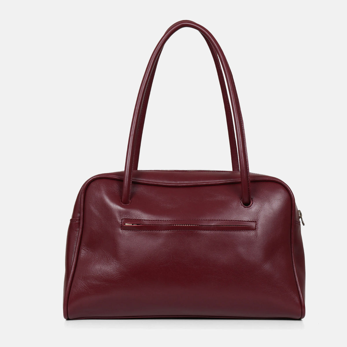 Bolso de hombro shopper Classic en color burdeos, vista trasera con el bolsillo de cremallera