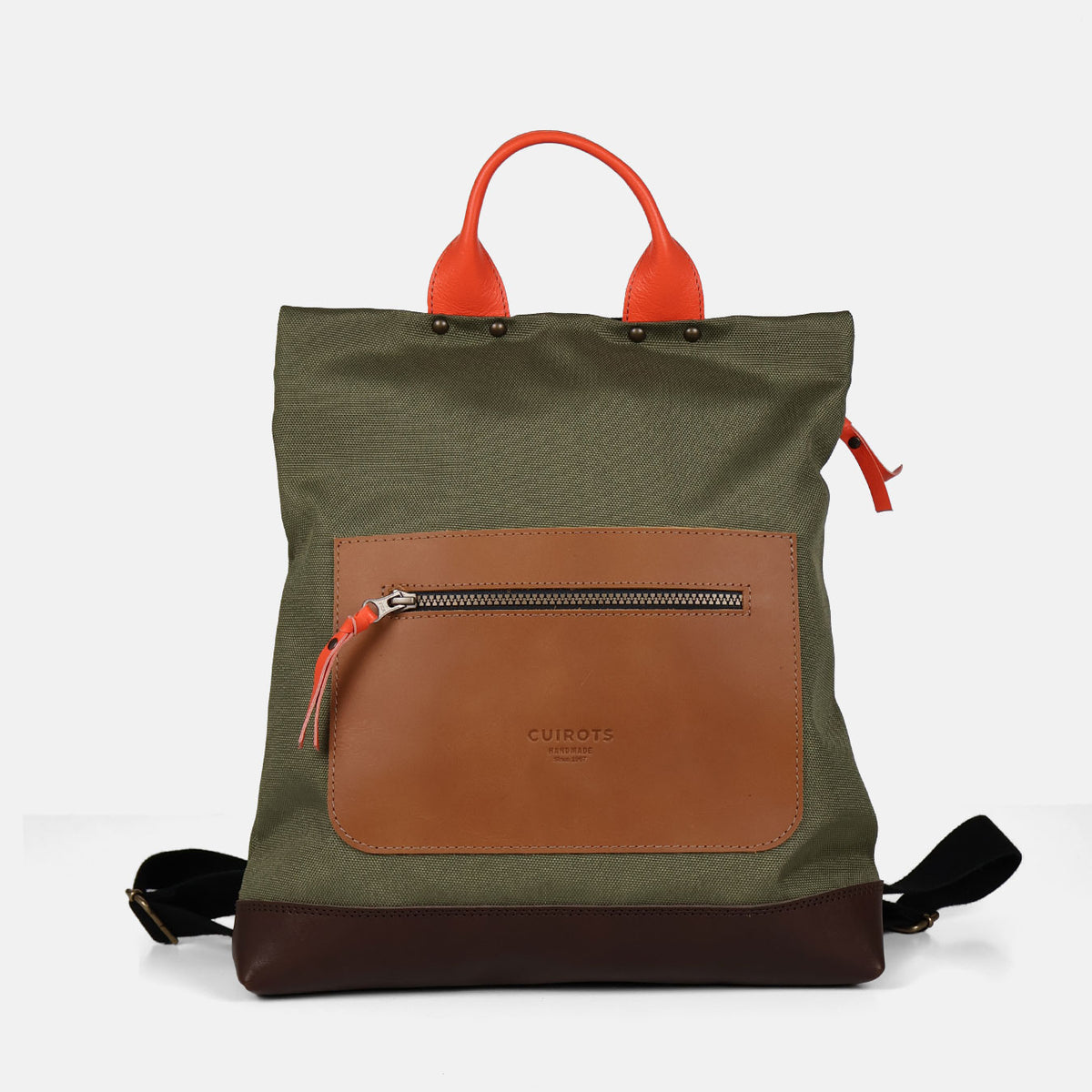 Mochila antirrobo Trend de lona y piel en color kaki, vista frontal