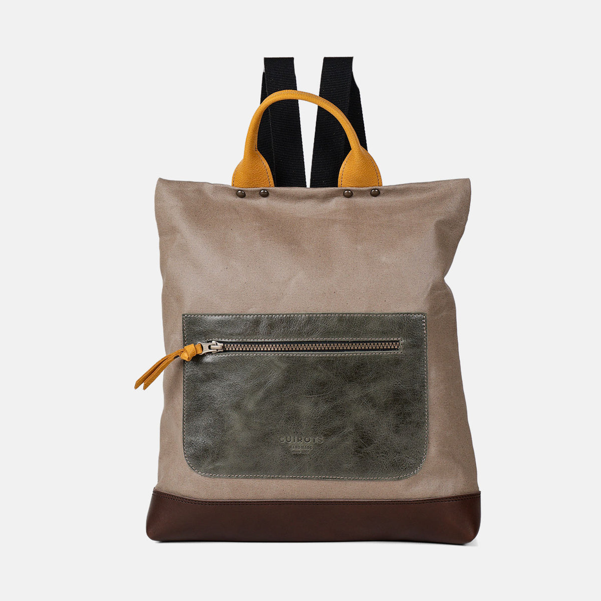 Mochila antirrobo Trend de lona y piel en color taupe, vista frontal