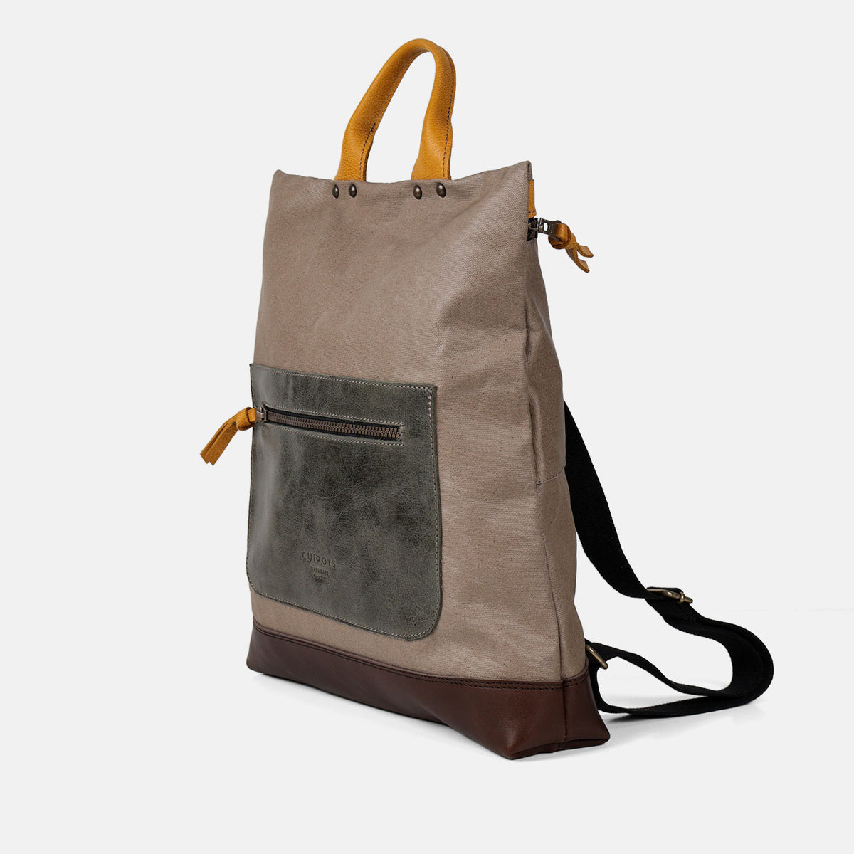 Mochila antirrobo Trend de lona y piel en color taupe, vista lateral