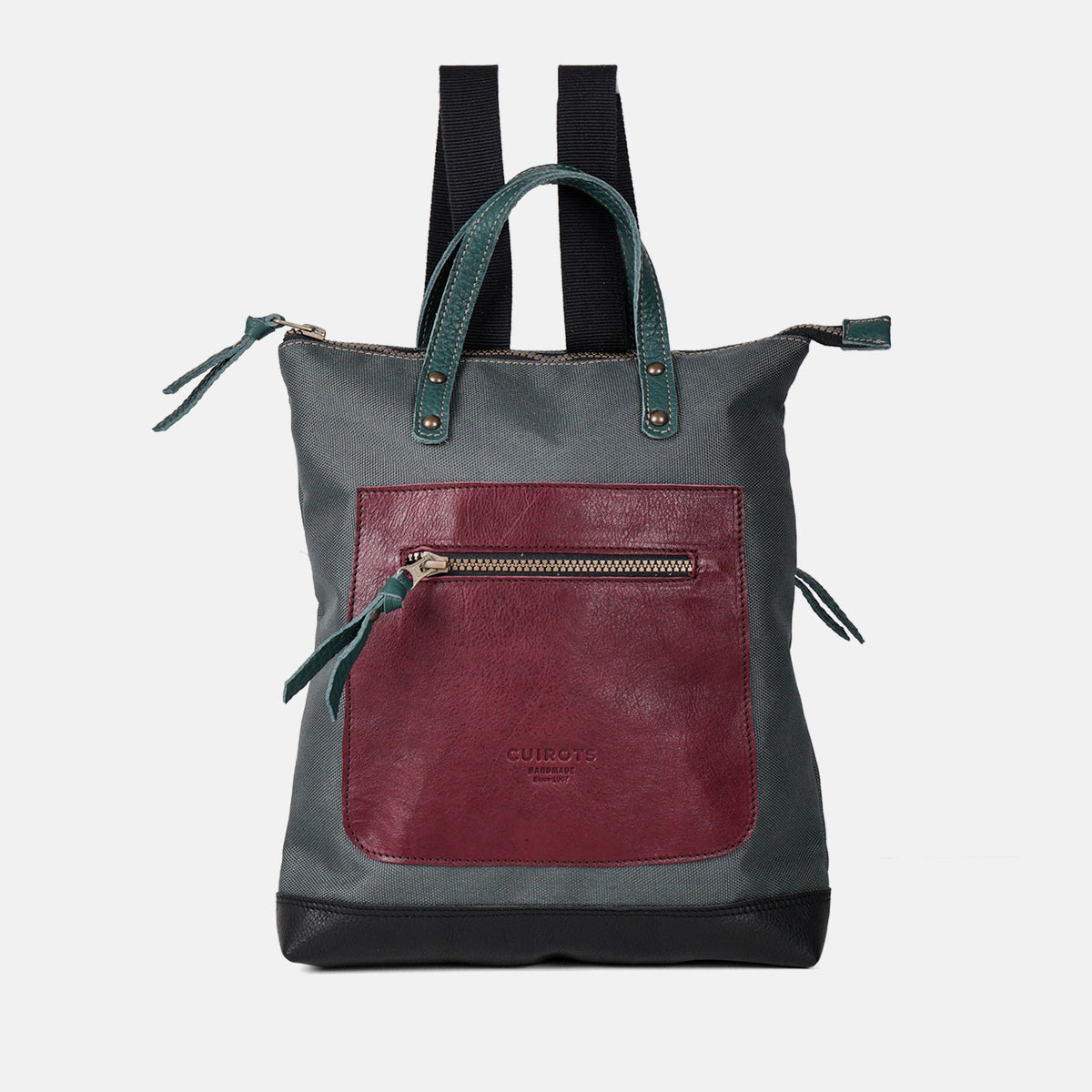 Mochila pequeña Trend de lona y piel en color gris, vista frontal