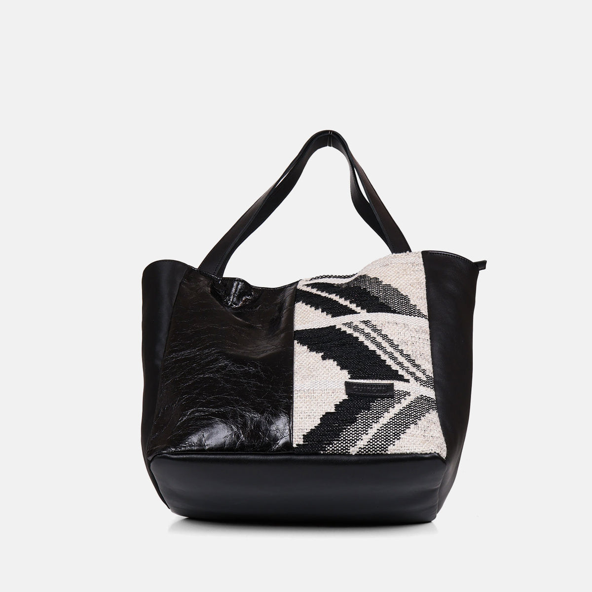 Shopper Jacquard CUIROTS con la base de piel negra